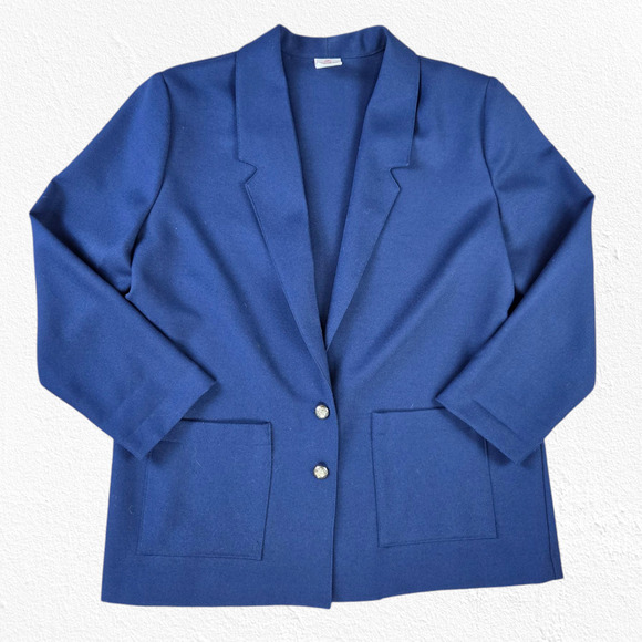 1980s Vintage Graff Petite Navy Blue USA Made Gold Crest Buttons Blazer Size 12P - Picture 1 of 8
